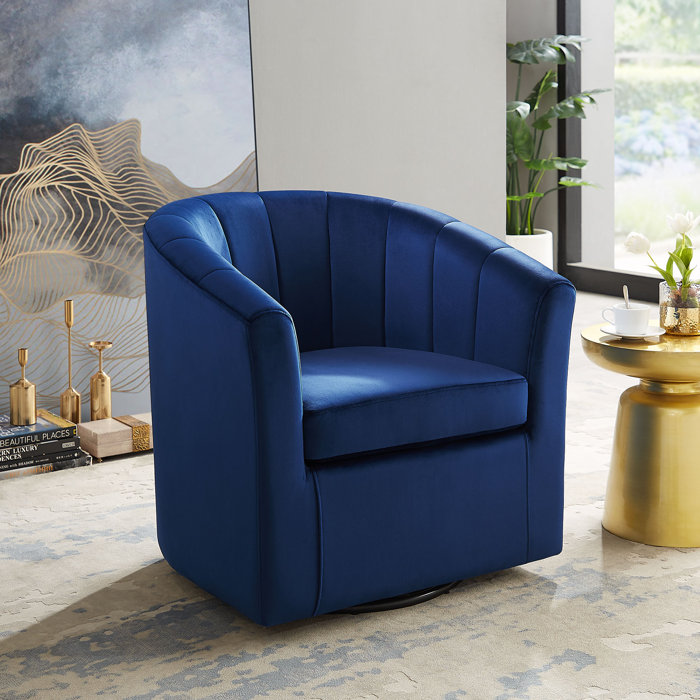 Mercer41 Mid-Century Curved Tufted Lounge Swivel Chair,Modern Armchair